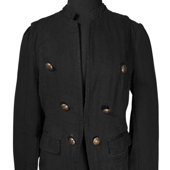 Free People Women's Blazer Black Double Breasted Gold Button Military Jacket M - Picture 4 of 9
